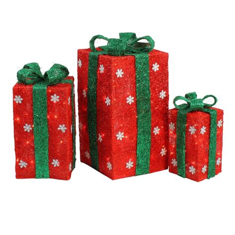 Northlight Set of 3 Tall Lighted Red Sisal Gift Boxes 